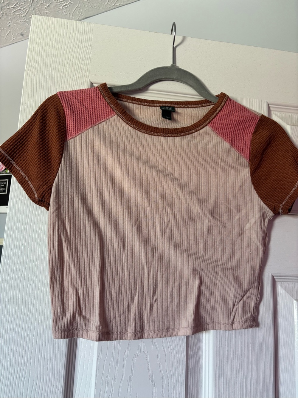Target Pink and Brown Colorblock Ribbed Short Sleeve Top